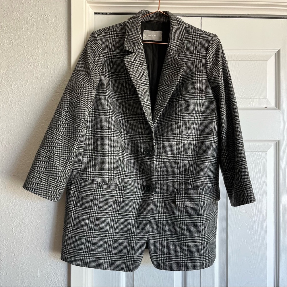 SLEEVES ALTERED Everlane The Oversized Black and White Houndstooth Blazer Jacket